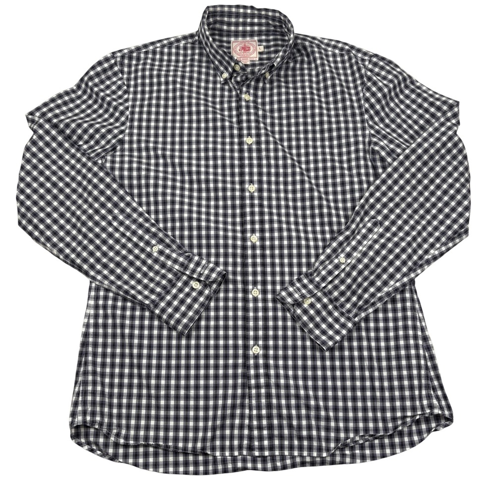 J. Press Button Down Shirt Mens Large Black Navy Gingham Plaid Preppy Academic